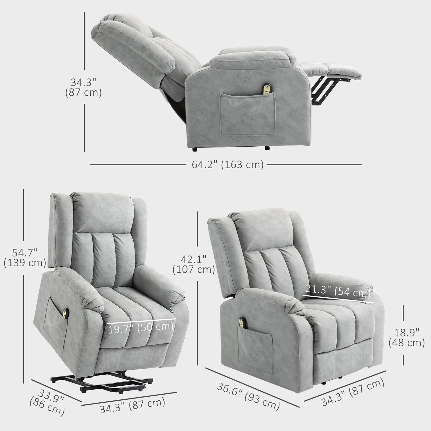 Electric Recliner Chair, Microfibre Upholstered, Remote Included, Light Grey Sofas & Reclining Chairs at Gallery Canada