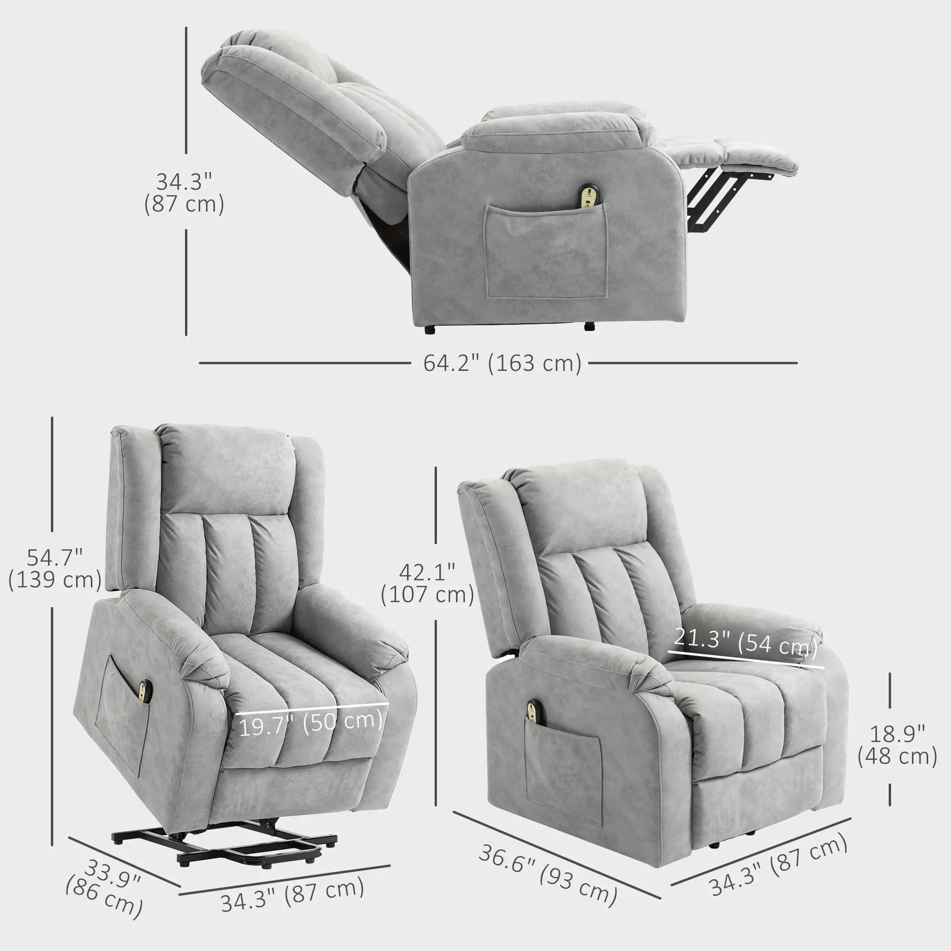 Electric Recliner Chair, Microfibre Upholstered, Remote Included, Light Grey Sofas & Reclining Chairs at Gallery Canada