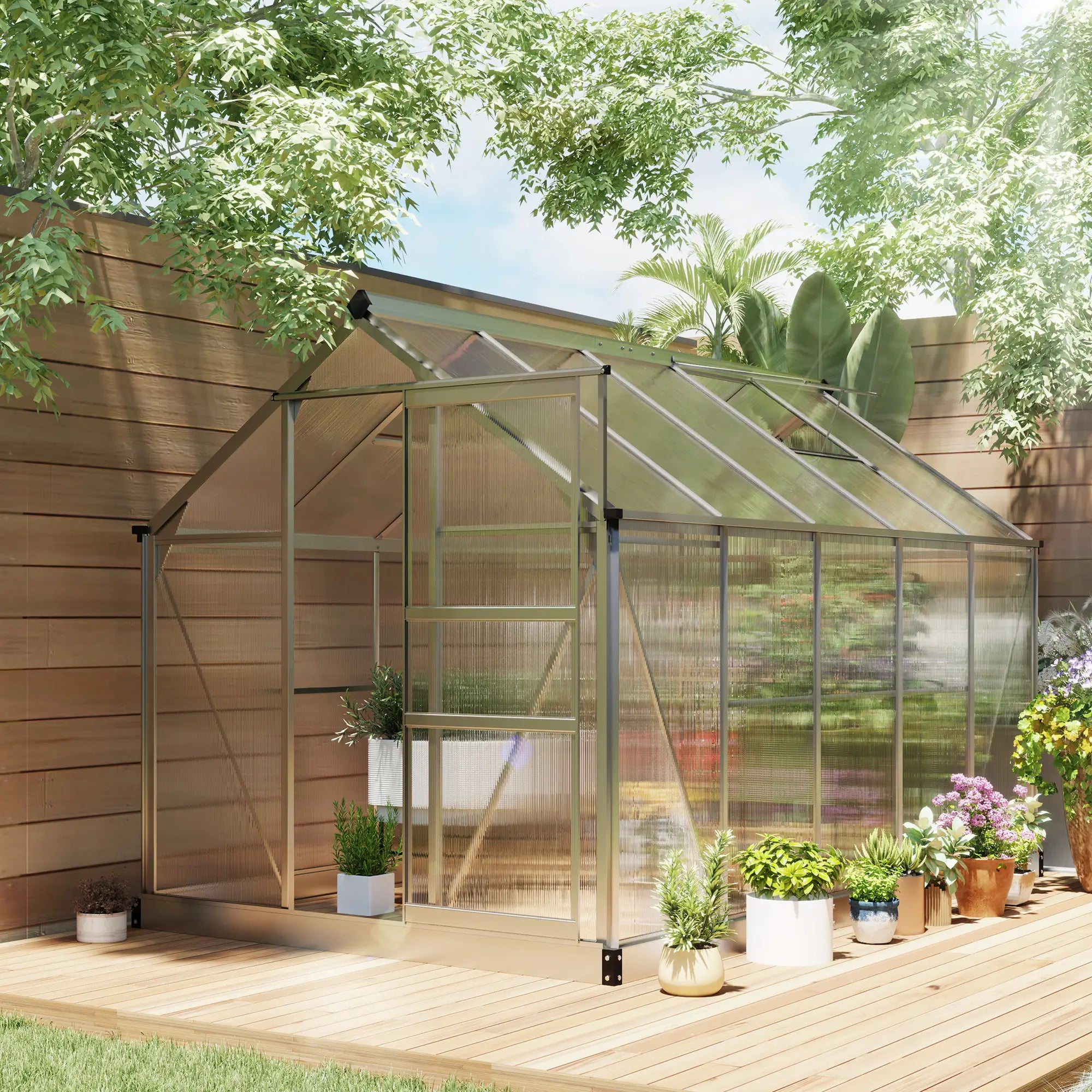 6' x 10' x 6.6' Polycarbonate Greenhouse, Walk-In Garden Kit, Galvanized Frame, Sliver Walk In Greenhouses at Gallery Canada