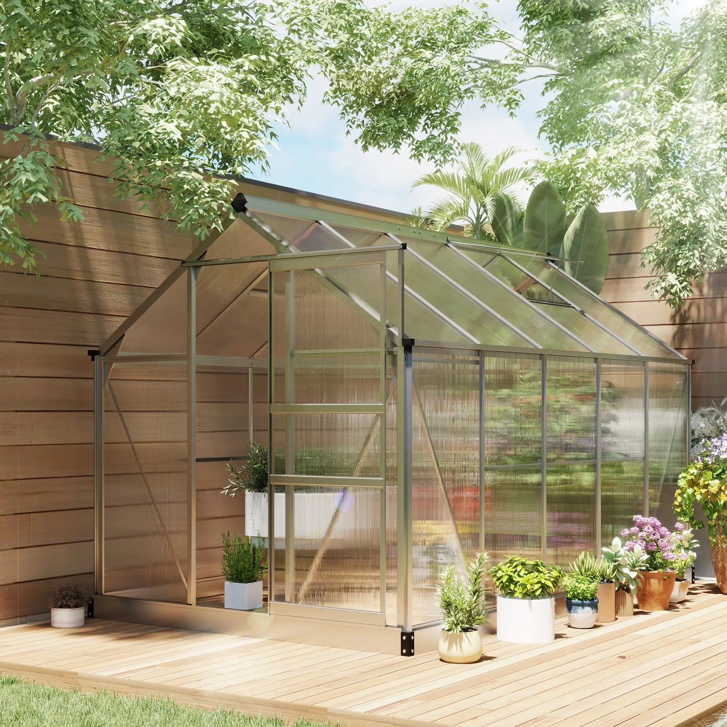 6' x 10' x 6.6' Polycarbonate Greenhouse, Walk-In Garden Kit, Galvanized Frame, Sliver Walk In Greenhouses at Gallery Canada