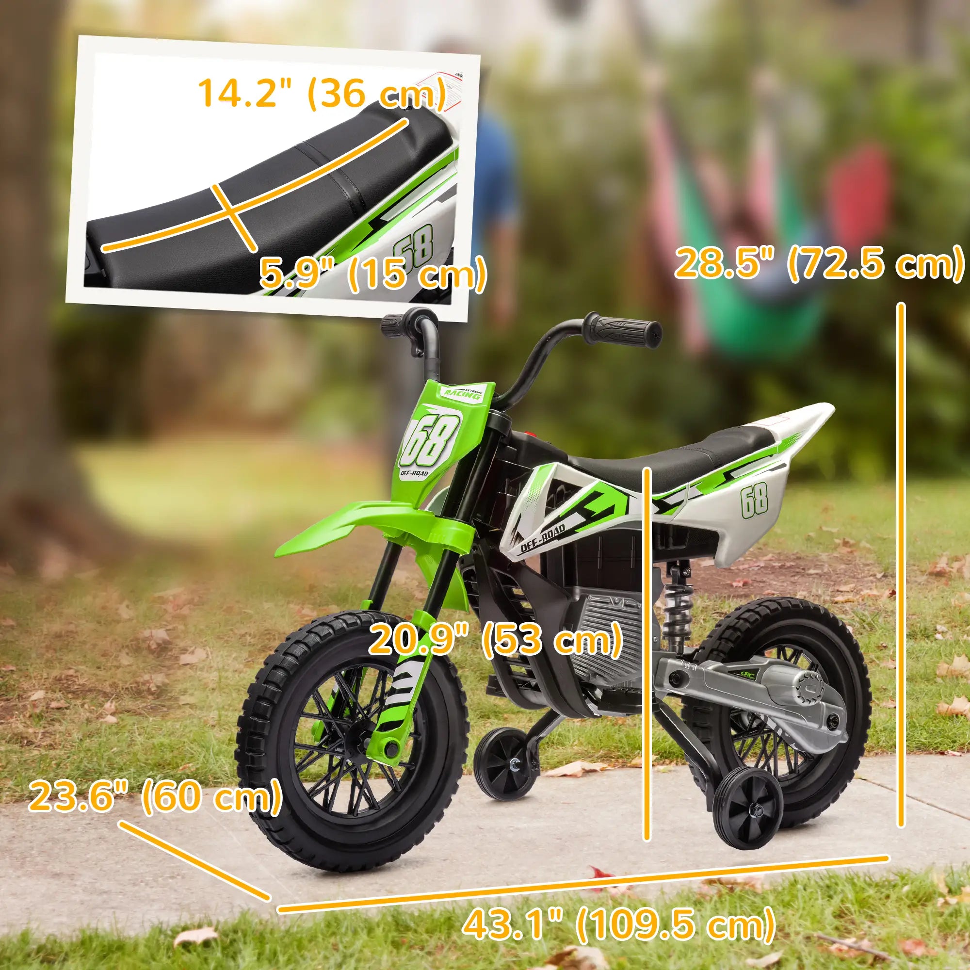 12V Kids Dirt Bike, Electric Motorcycle, Training Wheels, Green Electric Motorcycles at Gallery Canada