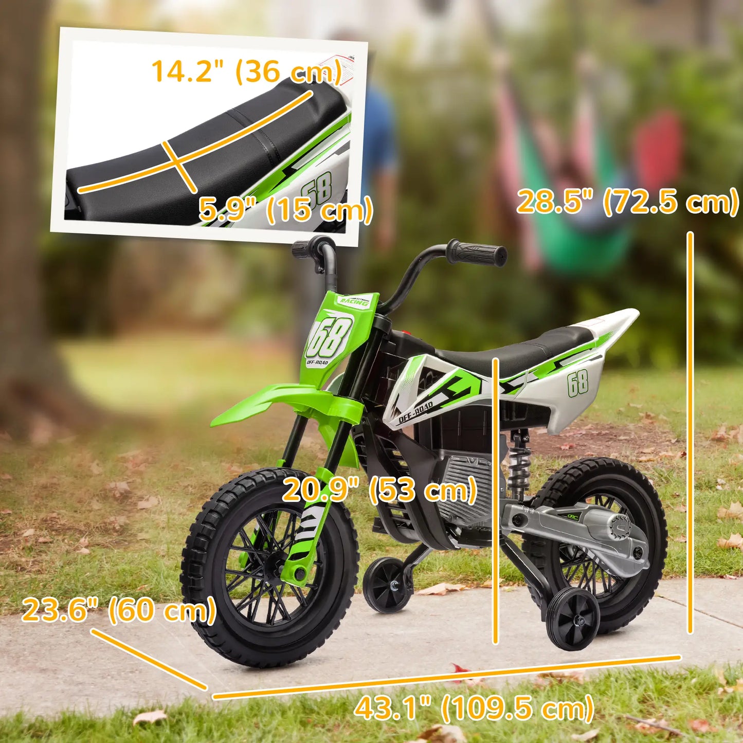 12V Kids Dirt Bike, Electric Motorcycle, Training Wheels, Green Electric Motorcycles at Gallery Canada