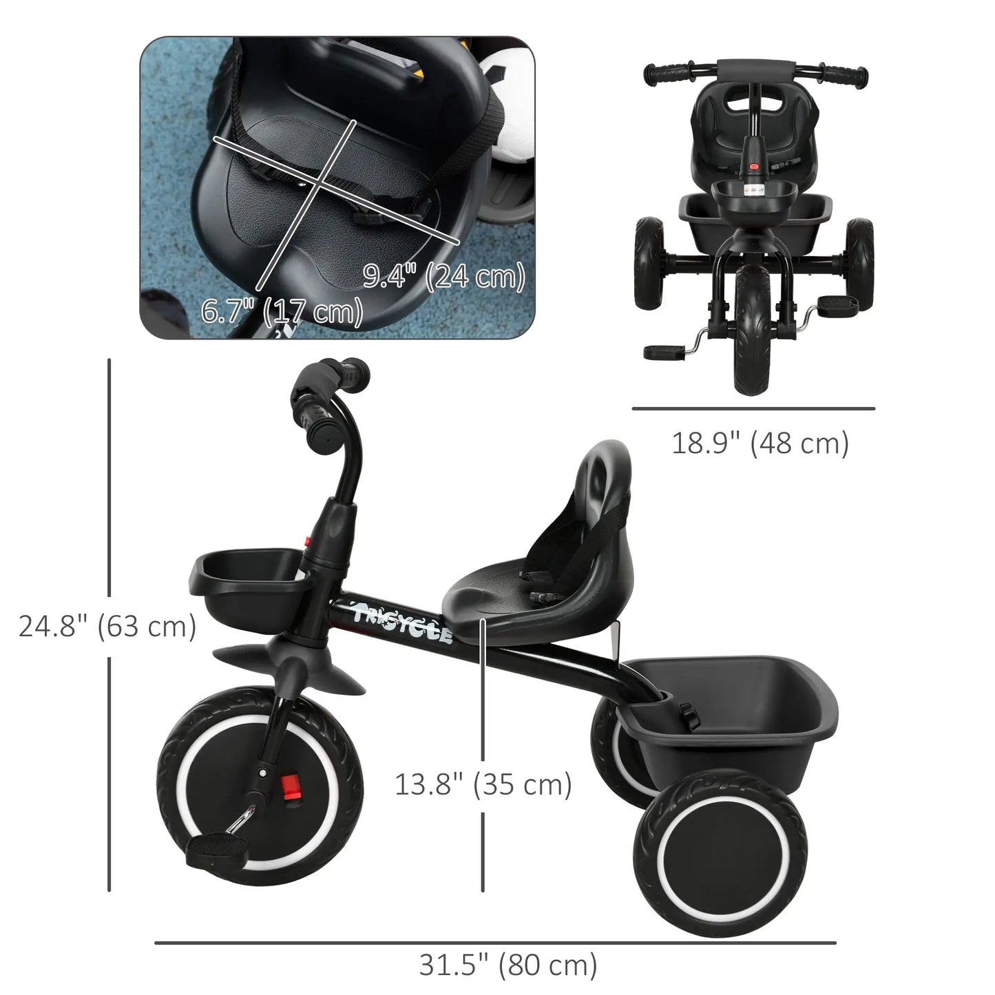Tricycle for Toddlers 2-5 Years, Adjustable Seat, Black Tricycles for Kids at Gallery Canada