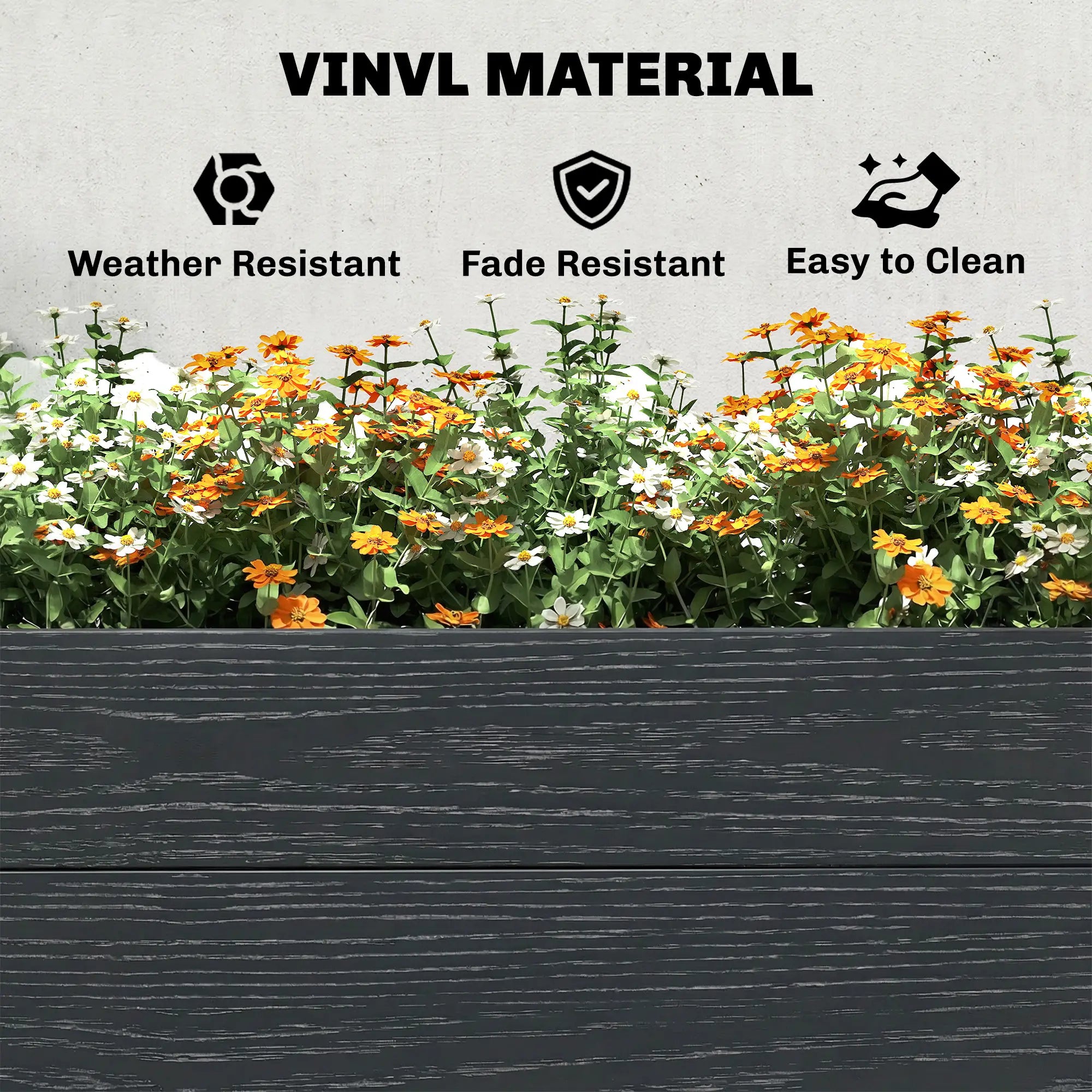 Vinyl Raised Garden Bed Kit, 6.5 x 2 x 1ft, Grey Wood Effect, Grey Wooden Planter Boxes at Gallery Canada