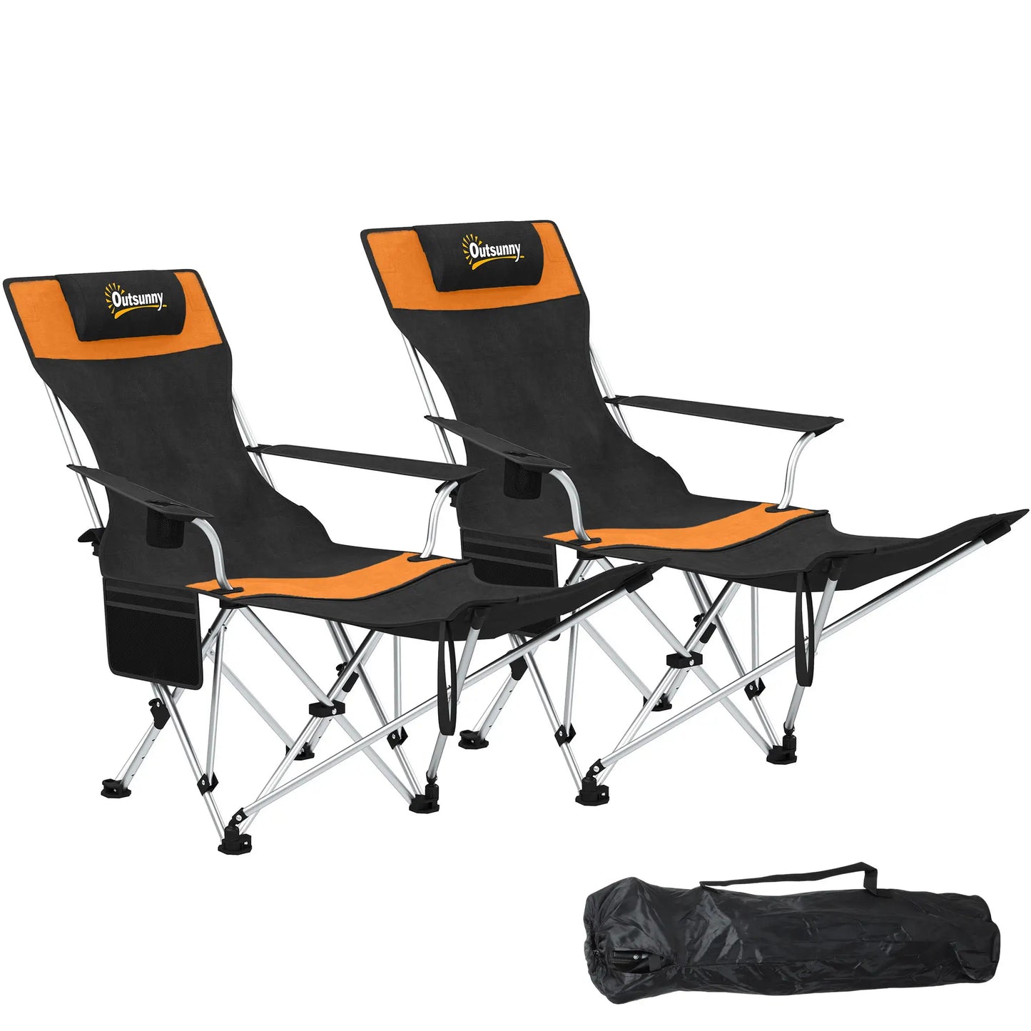 Reclining Camping Chair Set With Foot Rest, Headrest, Cup Holder, Storage Bag, Orange Picnic Tables & Camping Chairs at Gallery Canada