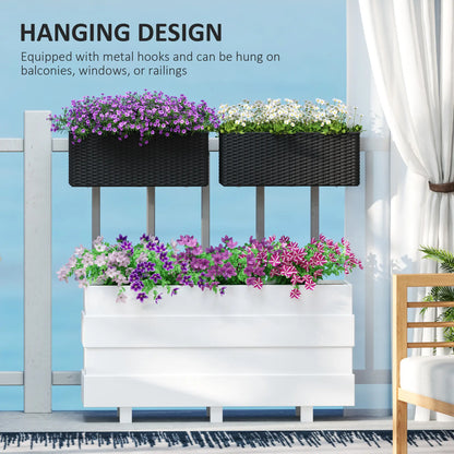 2 Pack 20 Inch Self-Watering Hanging Pots, Railing Planter, Rattan Look, Black Garden Accessories at Gallery Canada