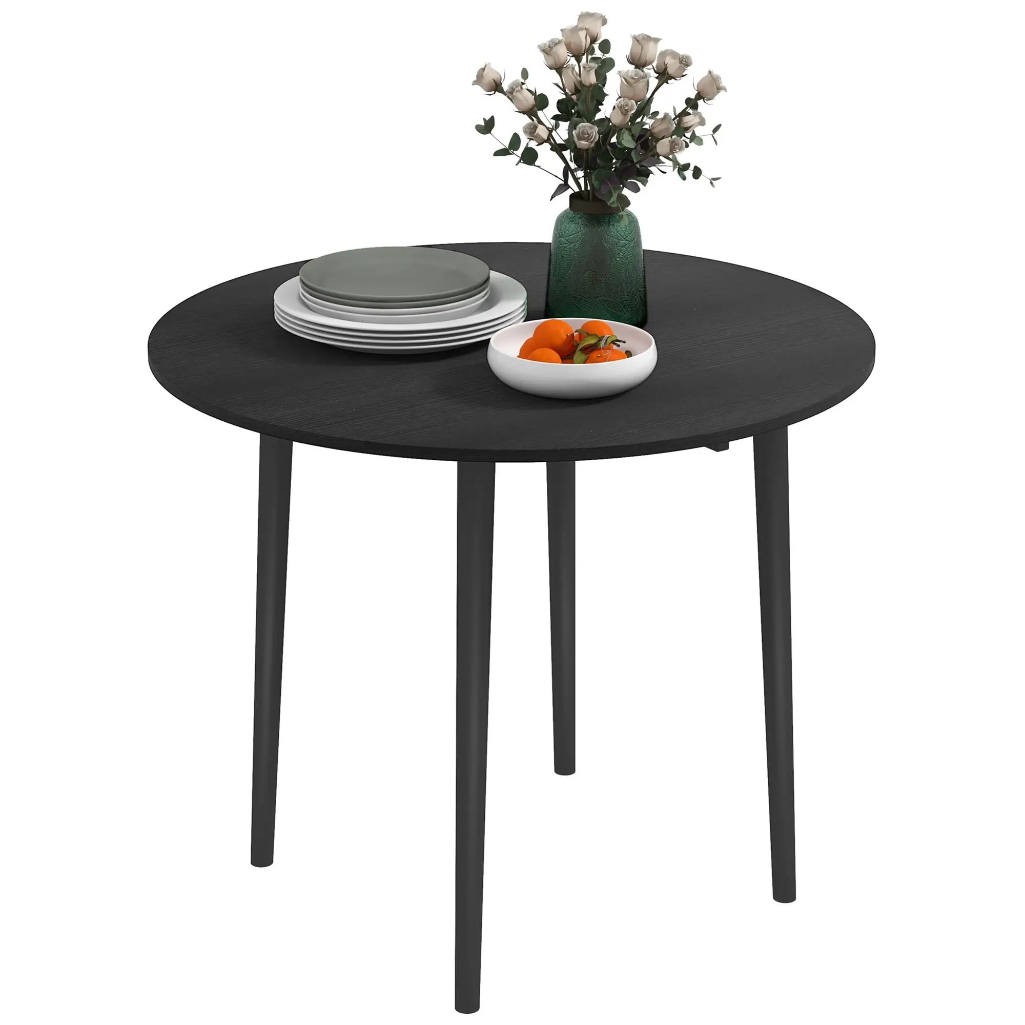 Folding Round Drop Leaf Dining Table, Wood Legs, Distressed Black, Black Bar Tables & Dining Tables at Gallery Canada