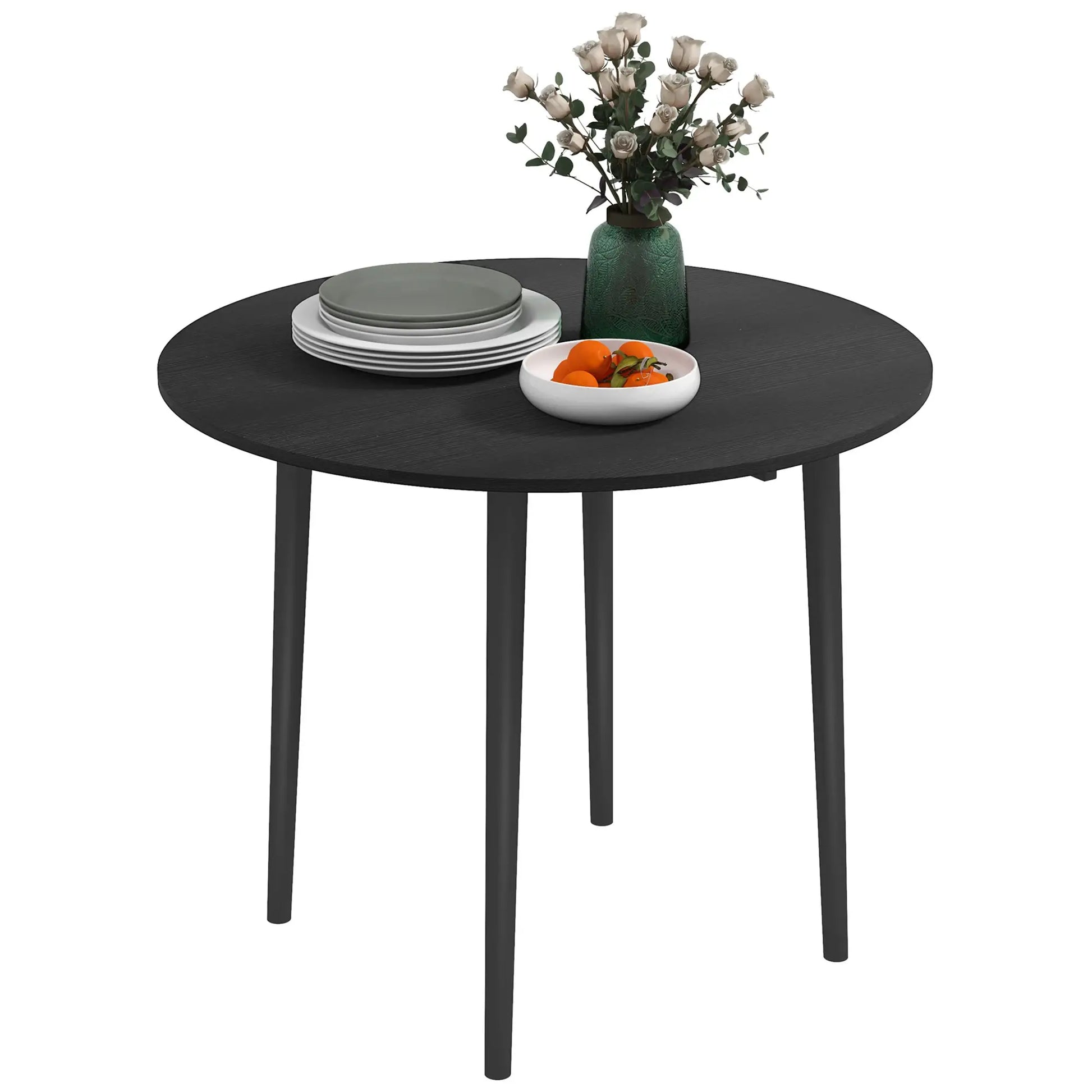 Folding Round Drop Leaf Dining Table, Wood Legs, Distressed Black, Black Bar Tables & Dining Tables at Gallery Canada