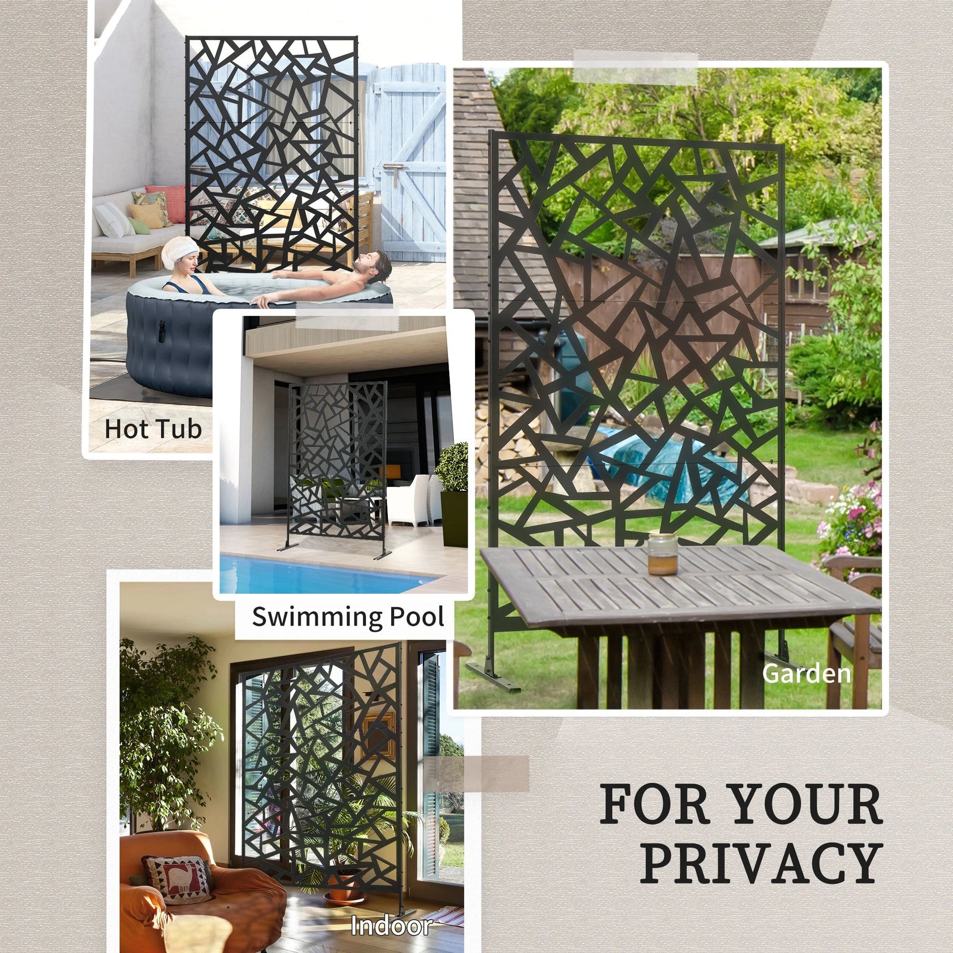Garden Privacy Screen, Outdoor Metal Divider, Irregular Fence Style, Black Side Awnings at Gallery Canada