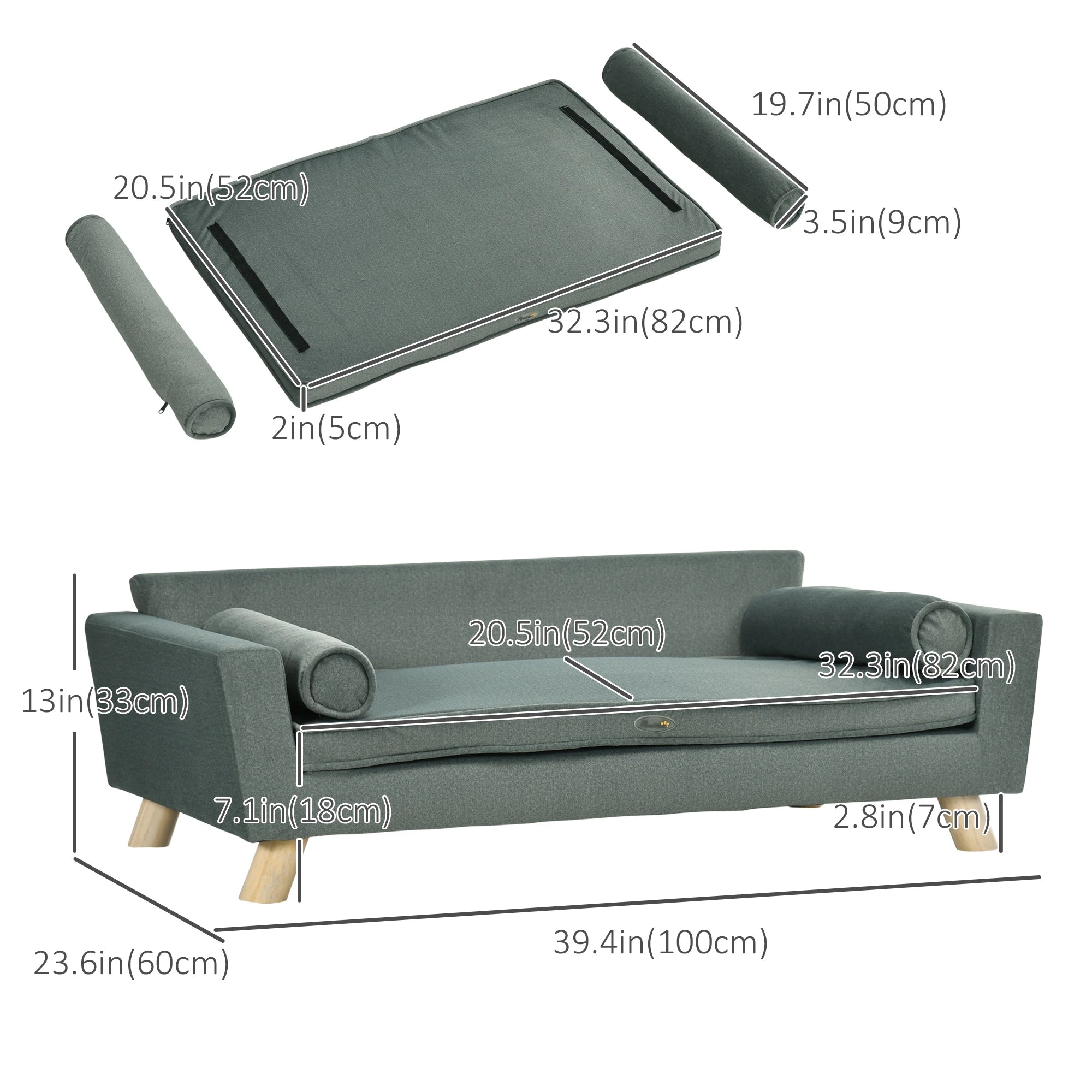 Dog Sofa Bed, Removable Pillows, Washable Cushion, Water-resistant, Medium Large, Grey Dog Sofas at Gallery Canada