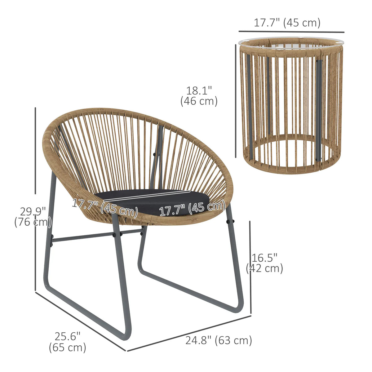 3 Piece Wicker Patio Set, 2 Chairs And Glass-Top Table, Natural Wood Bistro Sets at Gallery Canada