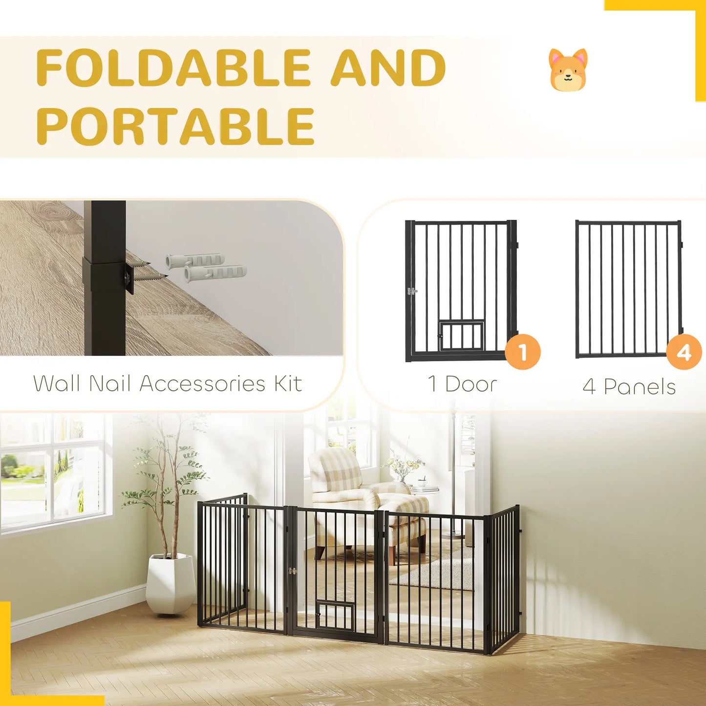 5 Panel Foldable Dog Playpen With Door, 30"H, for Small Medium Dogs Houses, Kennels & Pens at Gallery Canada