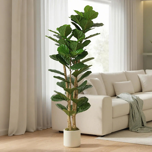 6FT Artificial Fiddle Leaf Fig Tree, Fake Potted Tree, Green Artificial Trees Green at Gallery Canada