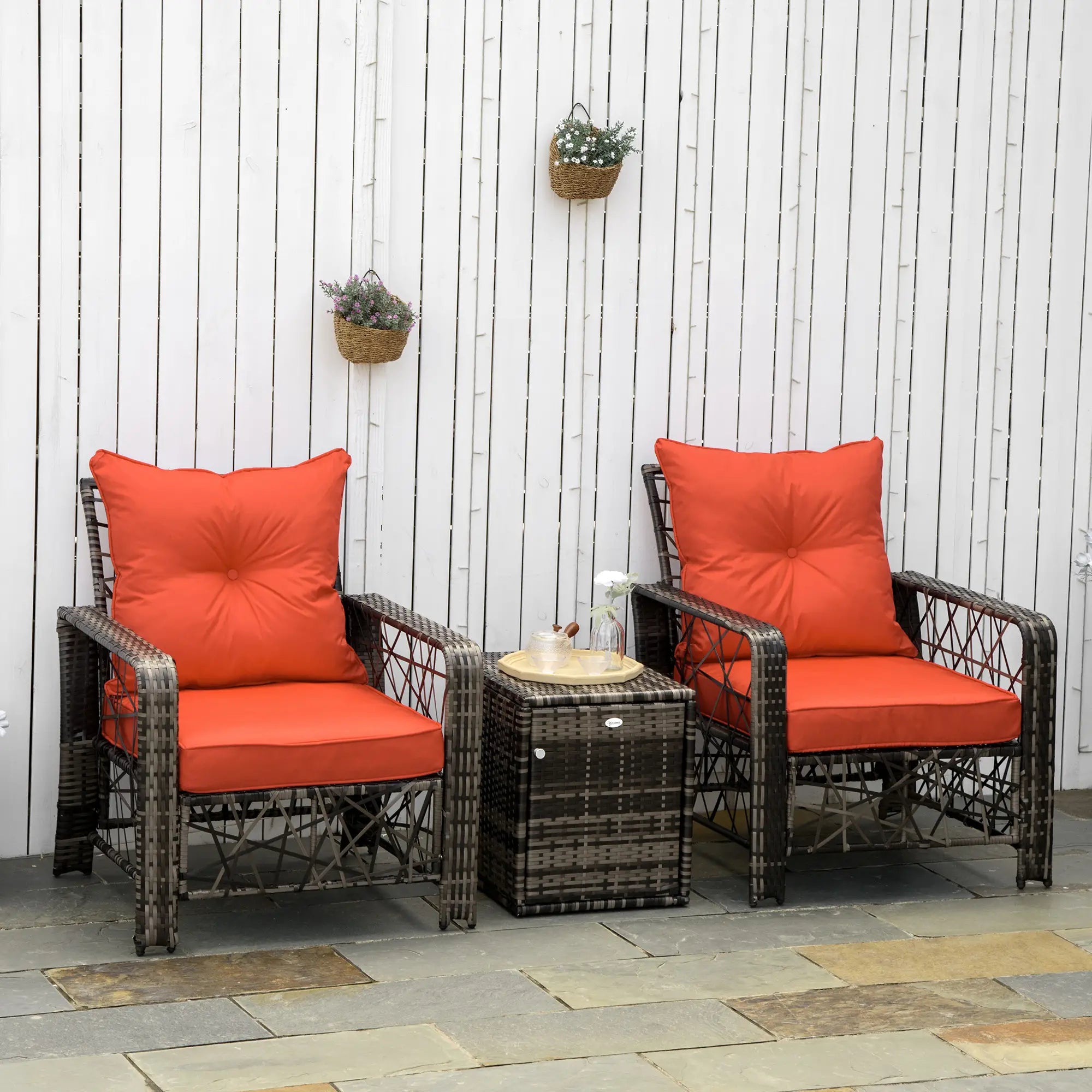 3 Pc Wicker Patio Furniture Set, Rattan Bistro with Storage Table, Red Bistro Sets at Gallery Canada