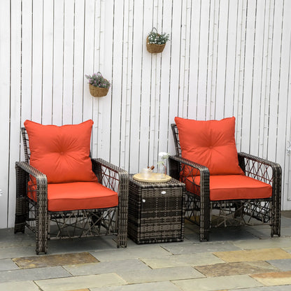 3 Pc Wicker Patio Furniture Set, Rattan Bistro with Storage Table, Red Bistro Sets at Gallery Canada