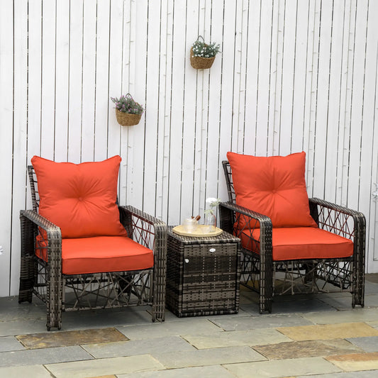 3 Pc Wicker Patio Furniture Set, Rattan Bistro with Storage Table, Red Bistro Sets Mixed Grey Wicker, Red Fabric at Gallery Canada