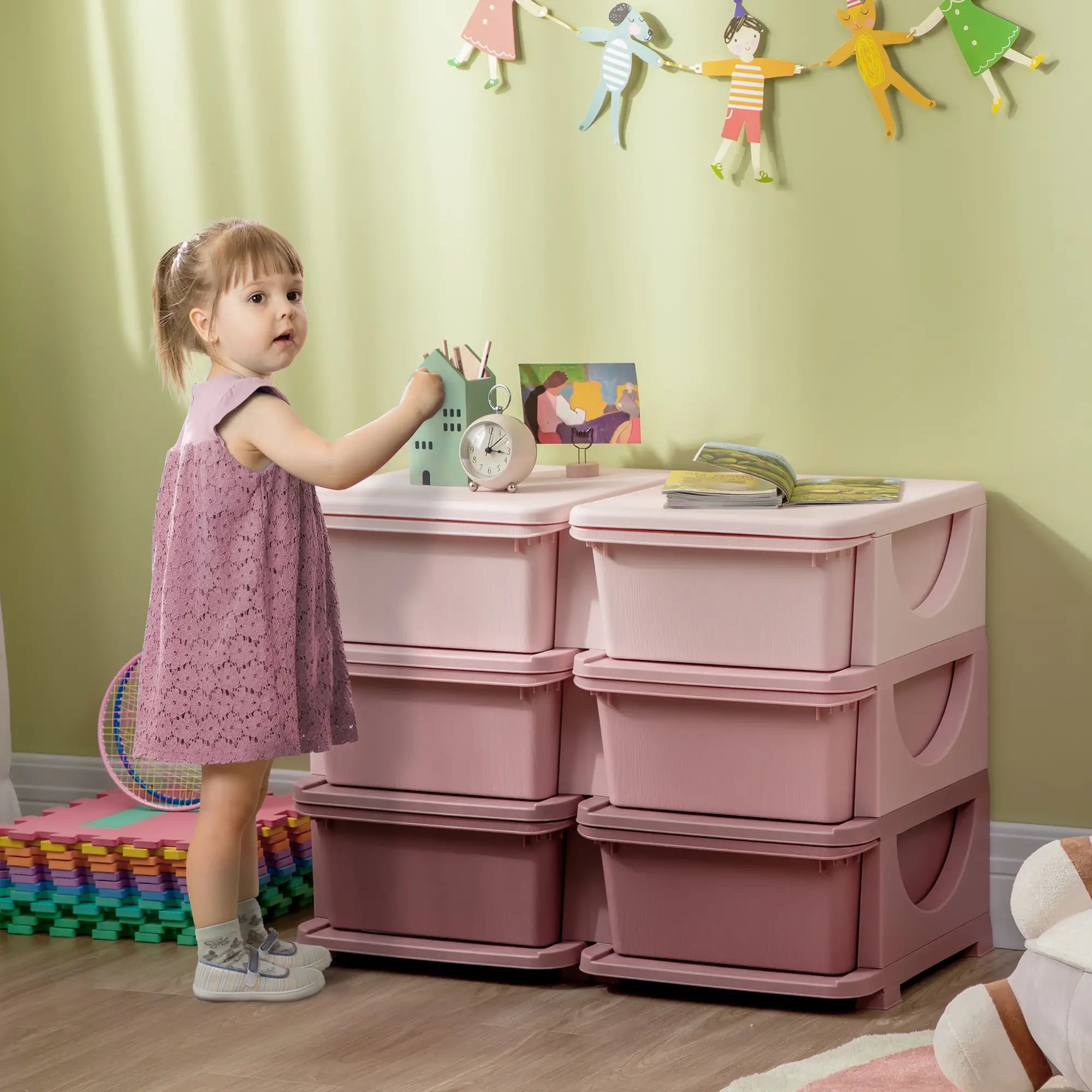 3 Tier Toy Organizer, 6 Plastic Drawers, Pink Baby & Kids Storage at Gallery Canada