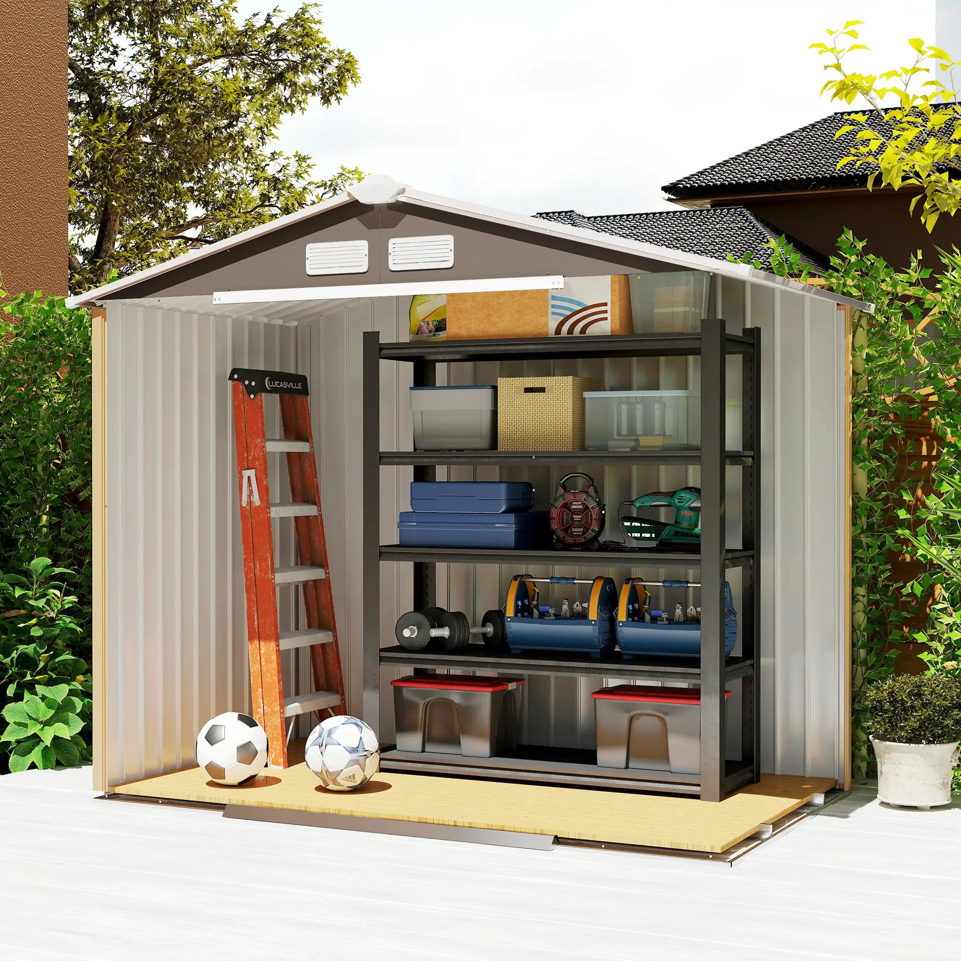 7' x 4' x 6' Metal Storage Shed, Outdoor Patio, Light Brown Sheds at Gallery Canada