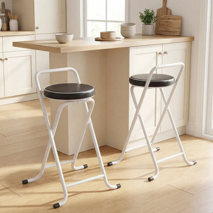 Foldable Bar Stools Set Of 2, PU Cushioned Seat, Footrest, Black Bar Stools at Gallery Canada