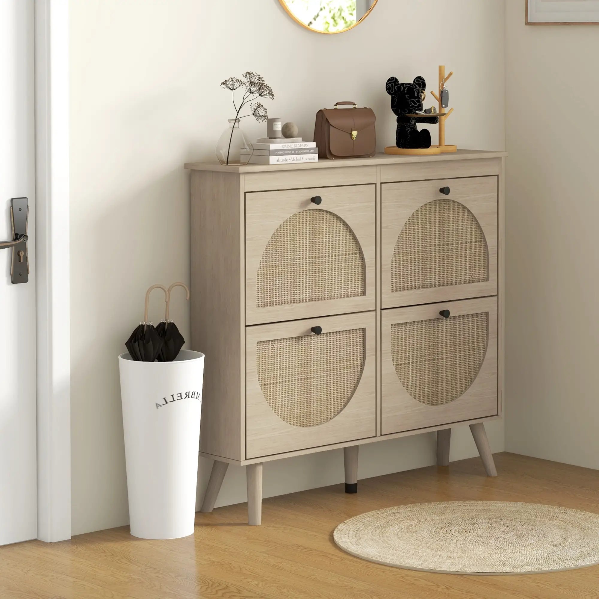 Shoe Cabinet, 4 Flip Drawers, Adjustable Shelves, Holds 20 Pairs, Oak Shoe Storage Cabinets & Racks at Gallery Canada