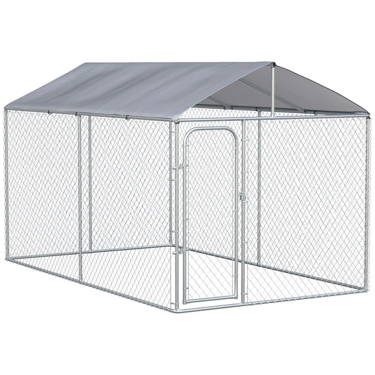 Outdoor Dog Kennel, Heavy Duty Playpen With Cover, 13.1' x 7.5' x 7.5' Houses, Kennels & Pens Silver at Gallery Canada