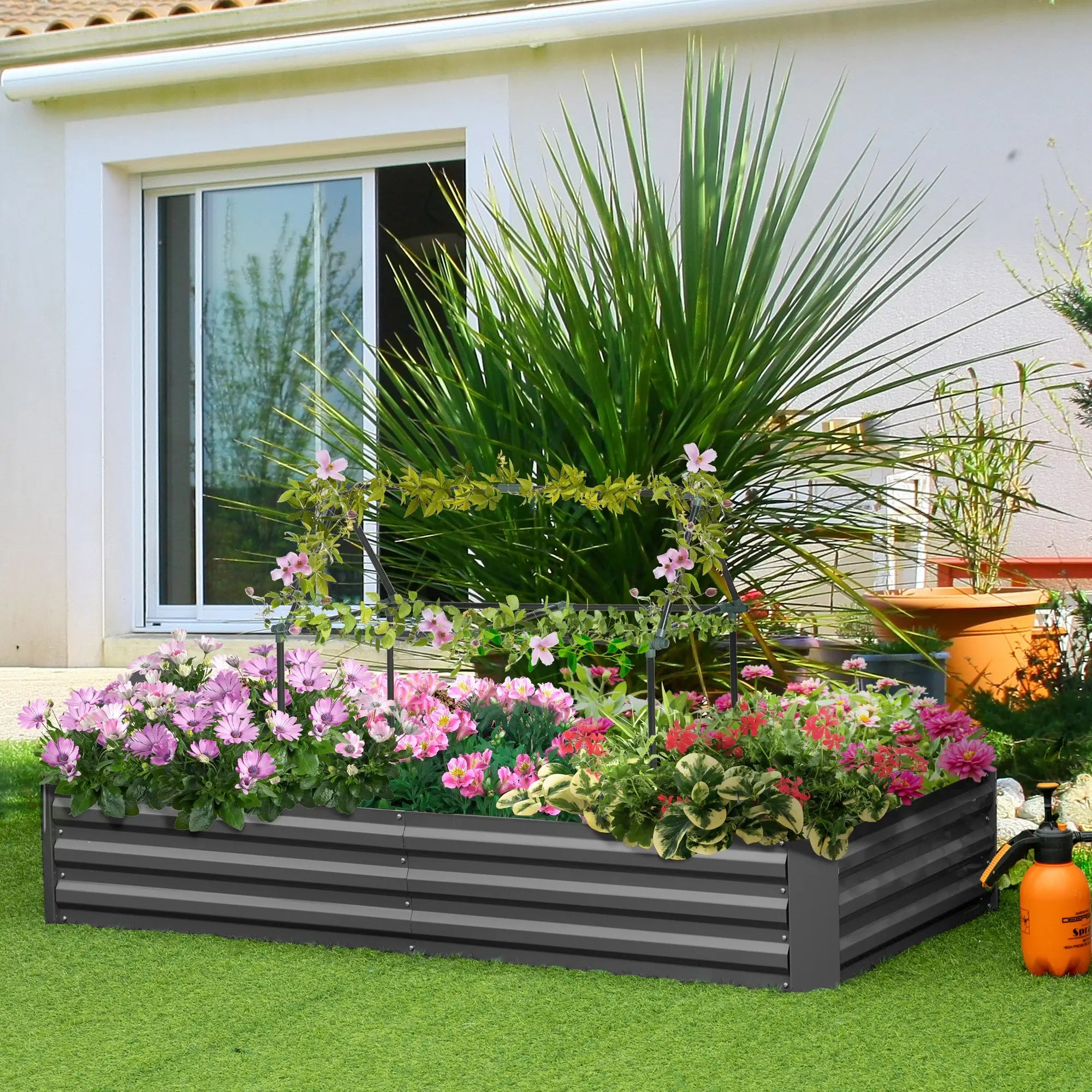 6' x 3' x 1' Raised Garden Bed, 2 Trellis Tomato Cages, Steel Frame, Dark Grey Raised Garden Beds at Gallery Canada