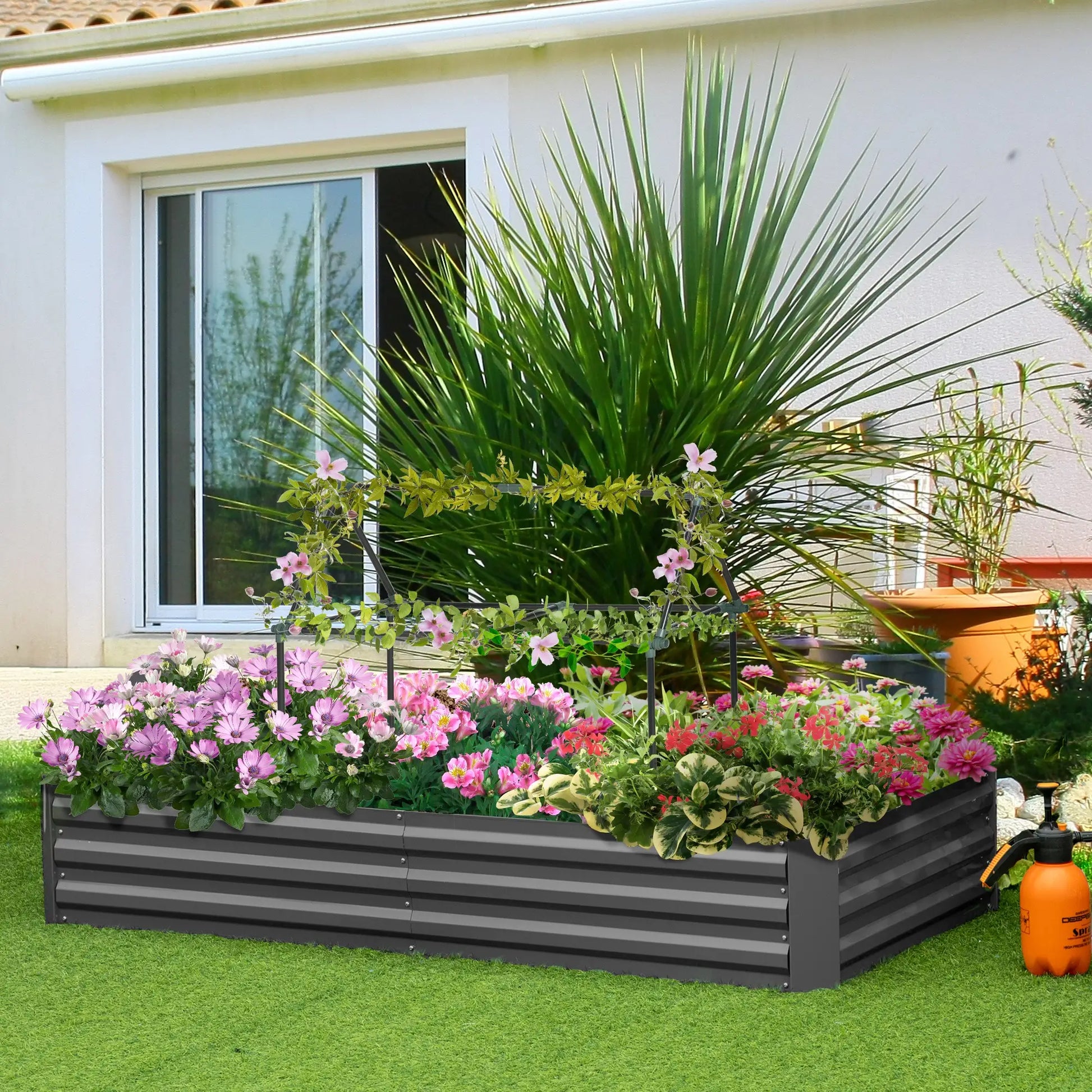 6' x 3' x 1' Raised Garden Bed, 2 Trellis Tomato Cages, Steel Frame, Dark Grey Raised Garden Beds at Gallery Canada