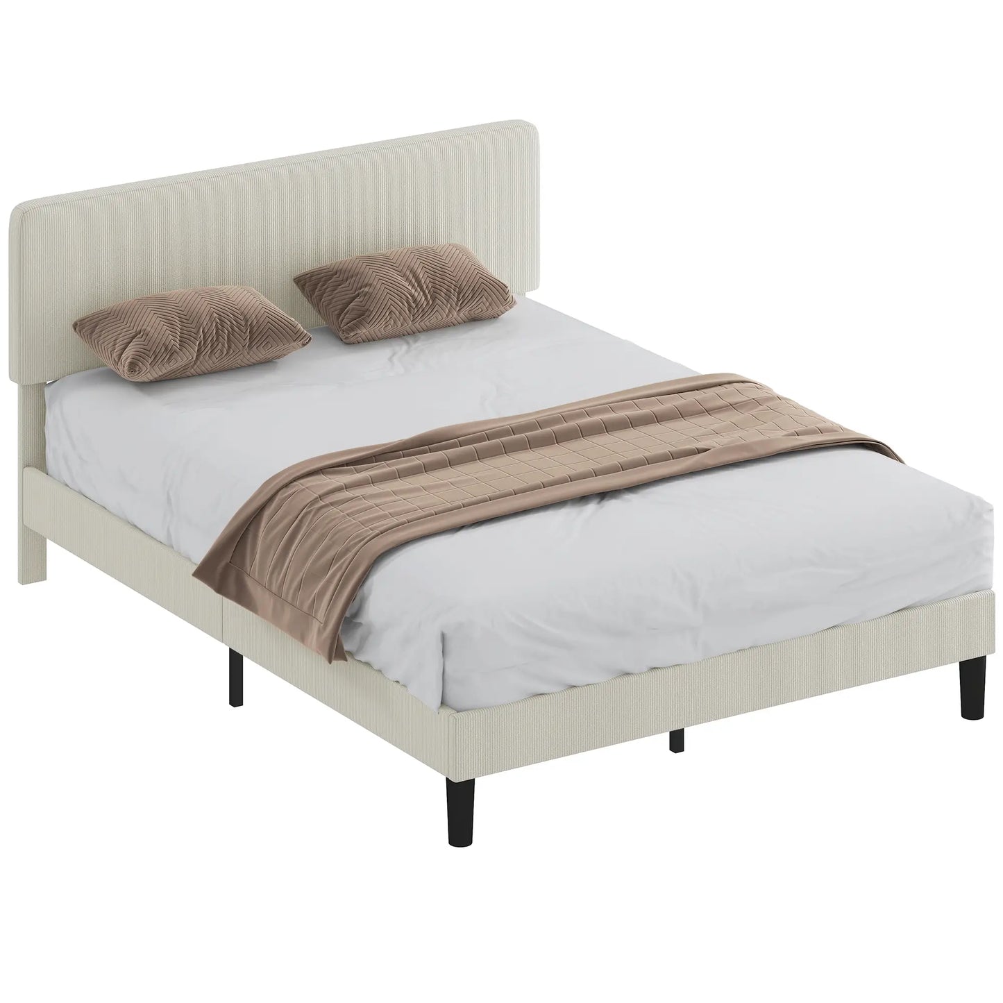 Queen Size Bed Frame, Adjustable Upholstered Headboard, Wood Slat Support, Light Grey Bed Frames at Gallery Canada