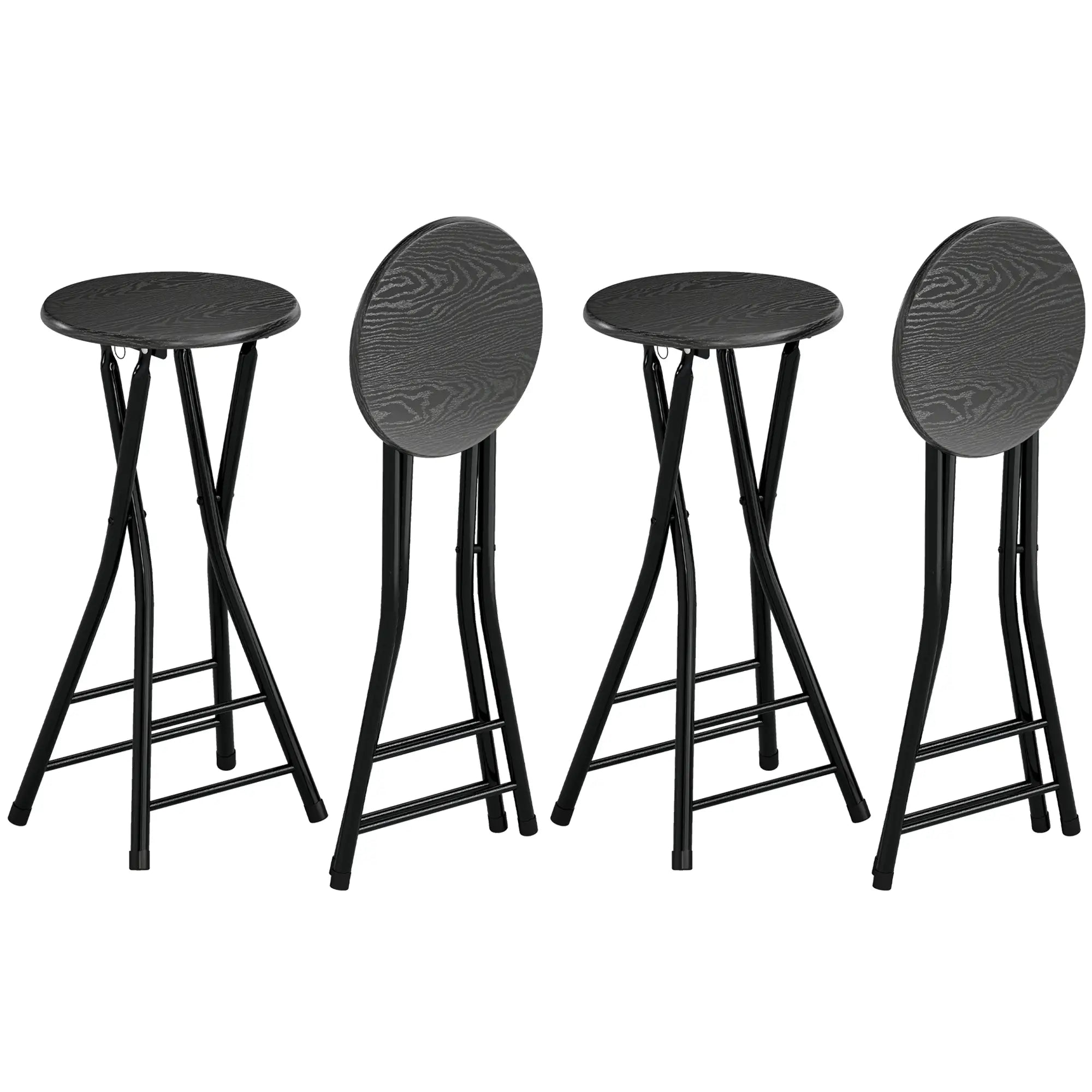 Set of 4 Foldable Barstools, Counter Height with Footrest, Steel Legs, Black Bar Stools at Gallery Canada