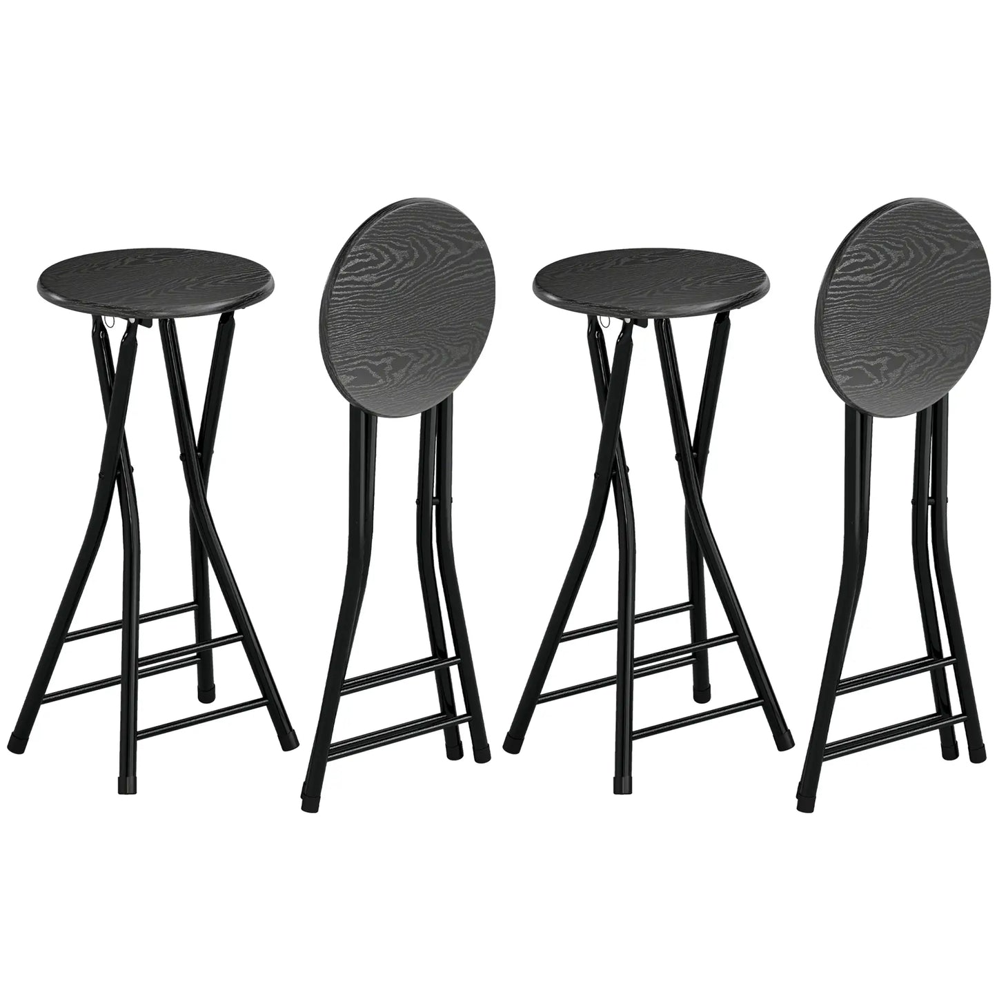 Set of 4 Foldable Barstools, Counter Height with Footrest, Steel Legs, Black Bar Stools at Gallery Canada