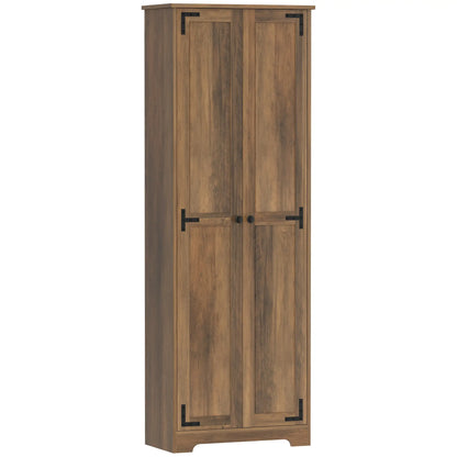 67" Farmhouse Pantry Cabinet, 2 Doors, Adjustable Shelves, Wood Grain, Brown Kitchen Pantry Cabinets Brown with Wood Grain Effect at Gallery Canada