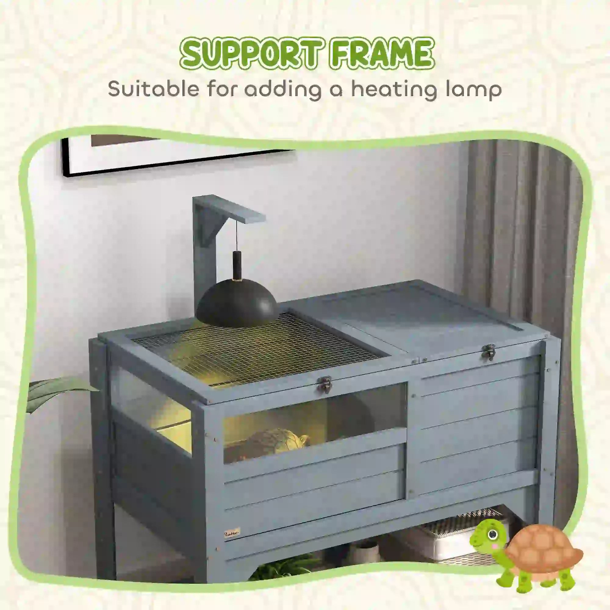 Wooden Tortoise House with Shelf, Light Frame, Tray, 33