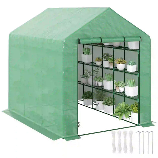 8' x 6' x 7' Portable Walk-In Greenhouse, 18 Shelves, Water/UV Resistant Cover, Roll Up Door Walk In Greenhouses Green at Gallery Canada