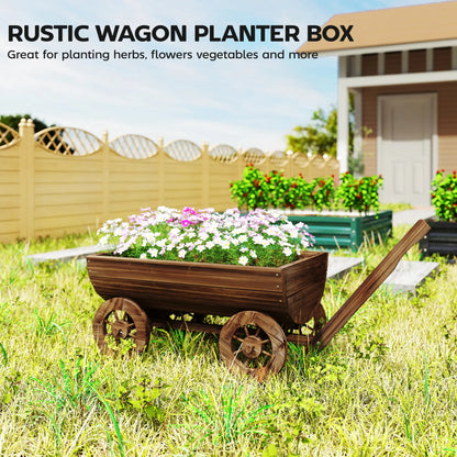 Wooden Wagon Planter Box, Mobile Garden Planter With 4 Wheels Raised Garden Beds at Gallery Canada