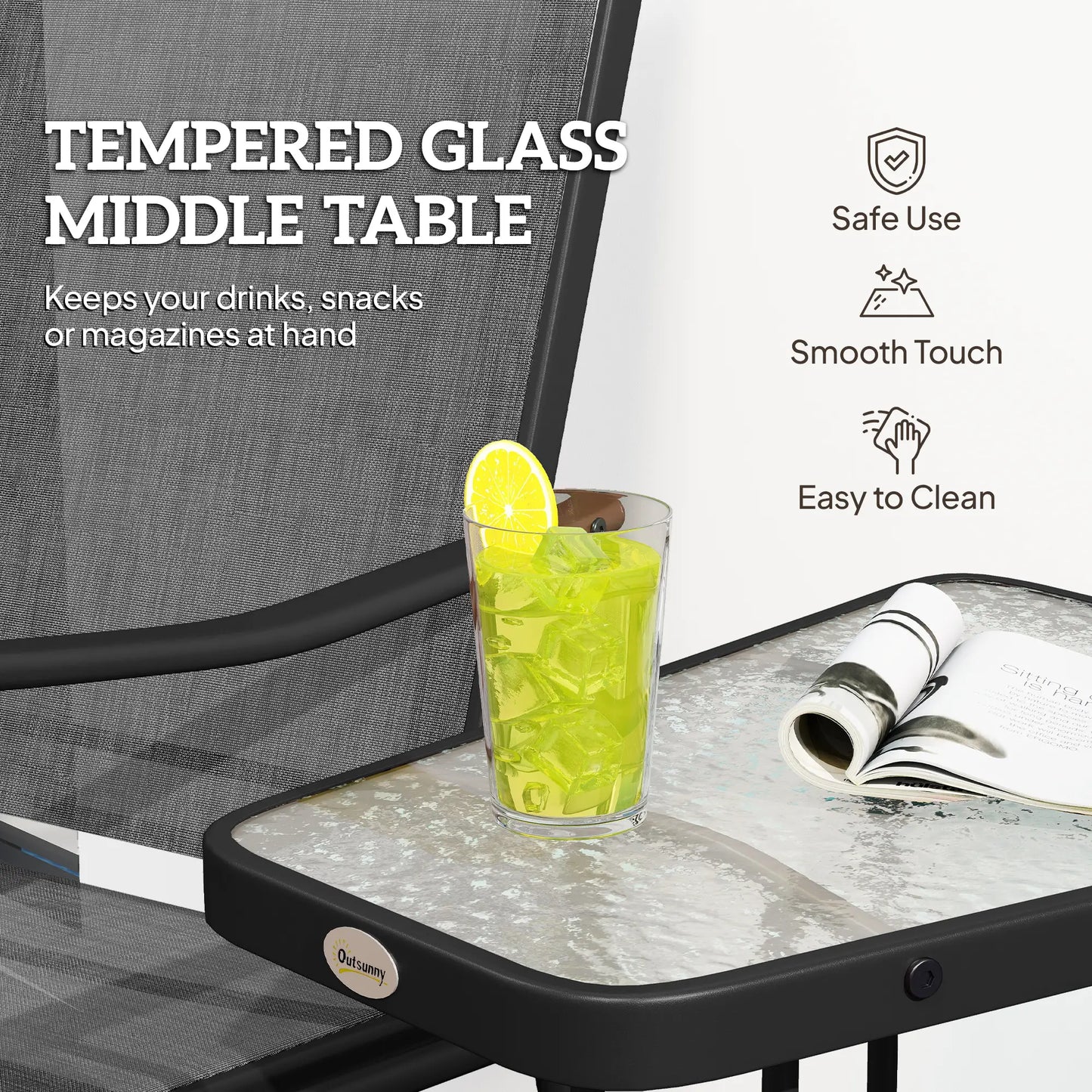 Double Glider Chair with Glass Table, Outdoor High Back, Black Outdoor Gliders at Gallery Canada