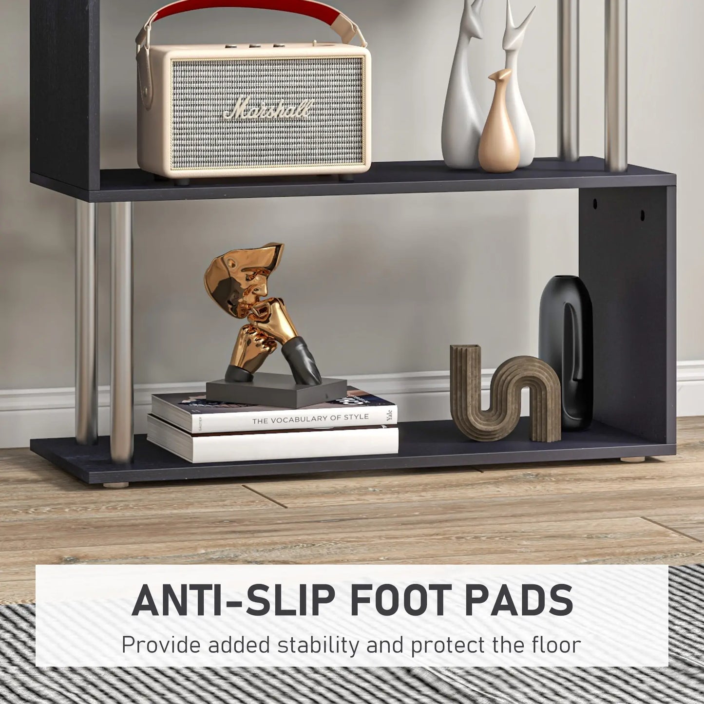 5-Tier Geometric Wooden Bookcase, S-Shaped Storage, Black Display Bookshelves at Gallery Canada