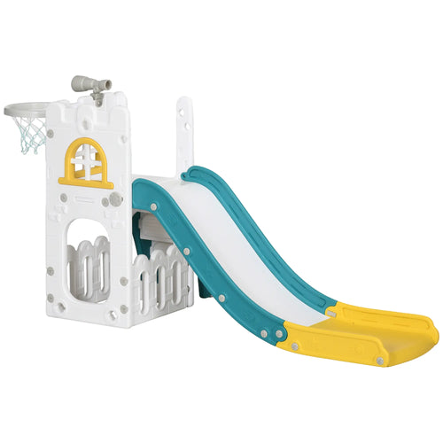 Toddler Slide, Basketball Hoop, Climber, Telescope, Storage Basket, 1-3 Years, Indoor, Yellow