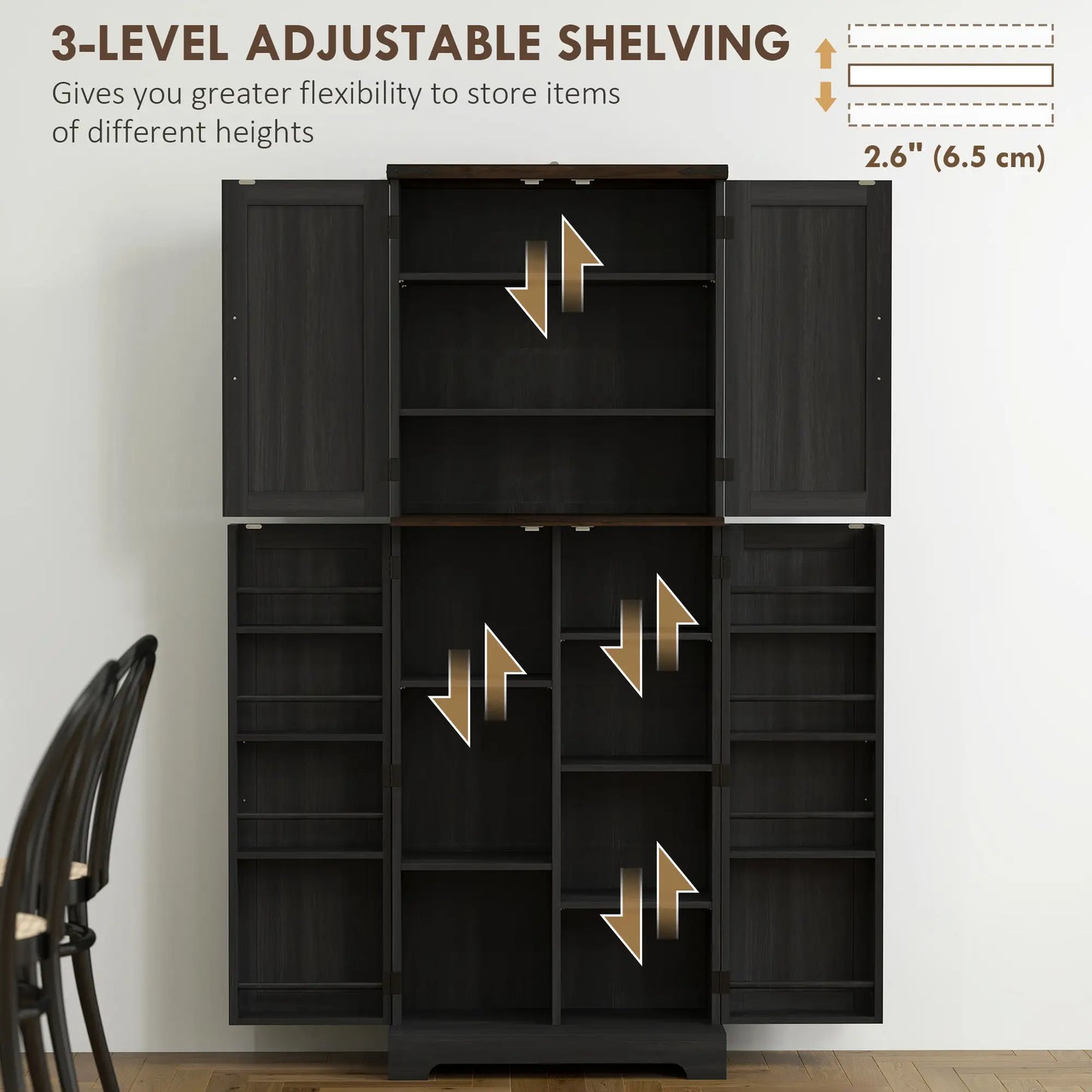 64" Tall Kitchen Pantry Cabinet, Spice Racks, Adjustable Shelves, Black Kitchen Pantry Cabinets at Gallery Canada