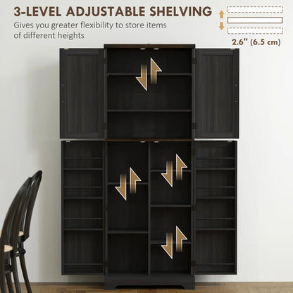 64" Tall Kitchen Pantry Cabinet, Spice Racks, Adjustable Shelves, Black Kitchen Pantry Cabinets at Gallery Canada