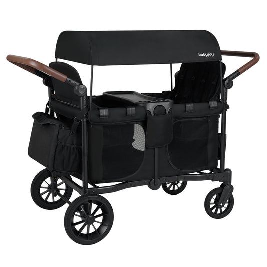 Foldable 4-Seater Wagon Stroller For 4 Kids, Black