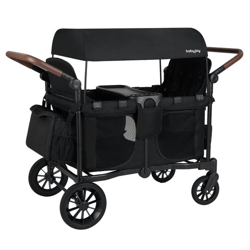 Foldable 4-Seater Wagon Stroller For 4 Kids, Black