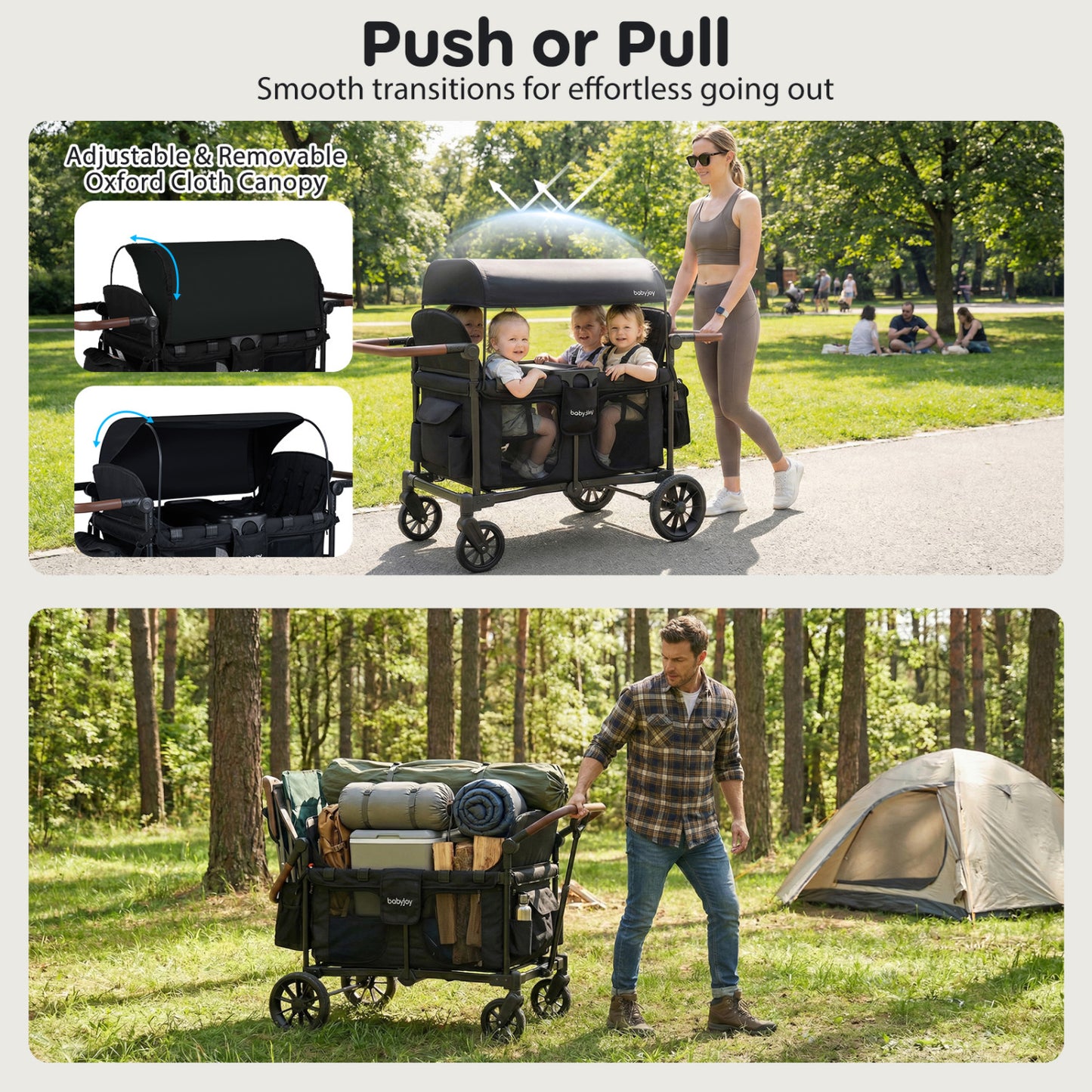 Foldable 4-Seater Wagon Stroller For 4 Kids, Black Baby Strollers at Gallery Canada