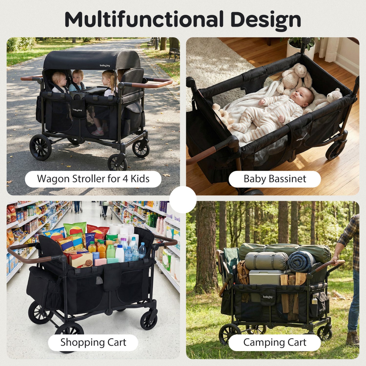 Foldable 4-Seater Wagon Stroller For 4 Kids, Black Baby Strollers at Gallery Canada