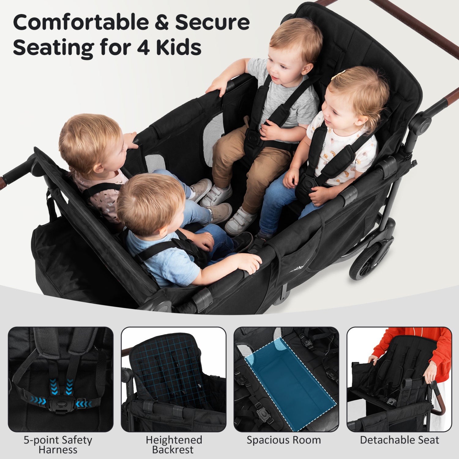 Foldable 4-Seater Wagon Stroller For 4 Kids, Black Baby Strollers at Gallery Canada