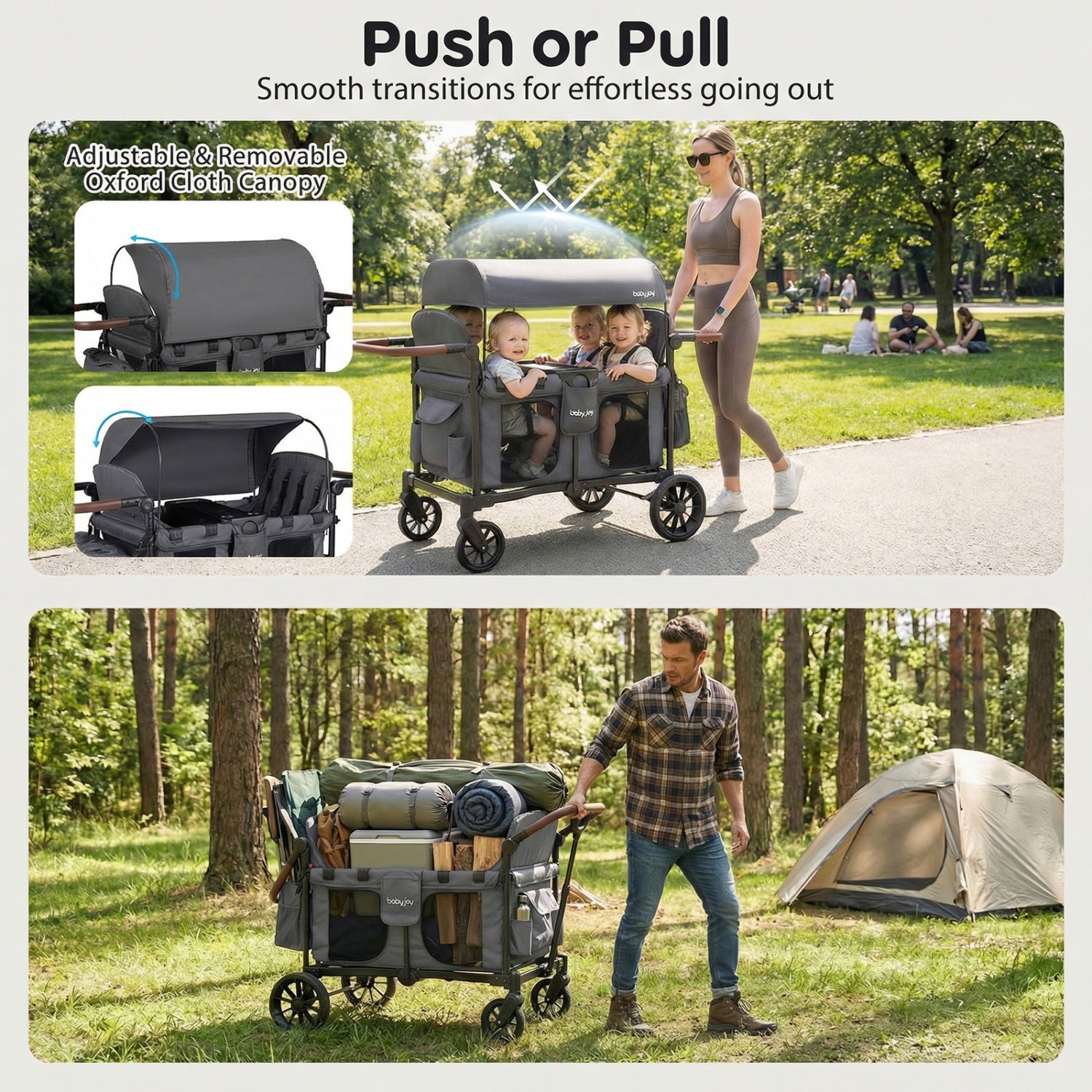 Foldable 4-Seater Wagon Stroller, Gray Baby Strollers at Gallery Canada