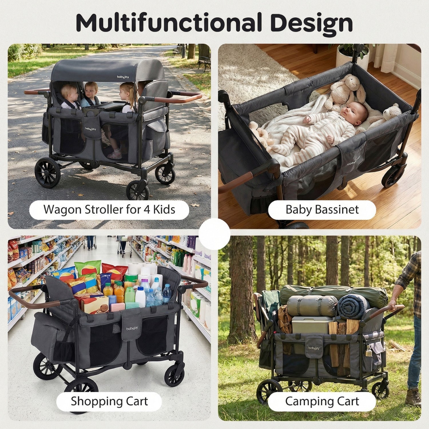 Foldable 4-Seater Wagon Stroller, Gray Baby Strollers at Gallery Canada