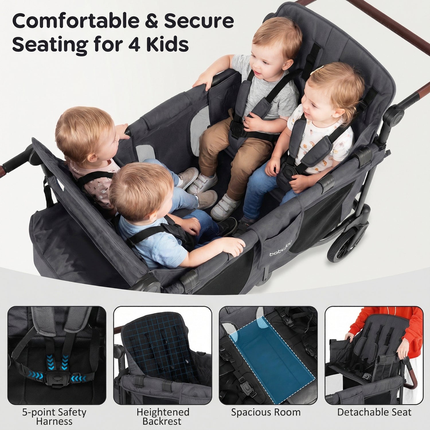 Foldable 4-Seater Wagon Stroller, Gray Baby Strollers at Gallery Canada