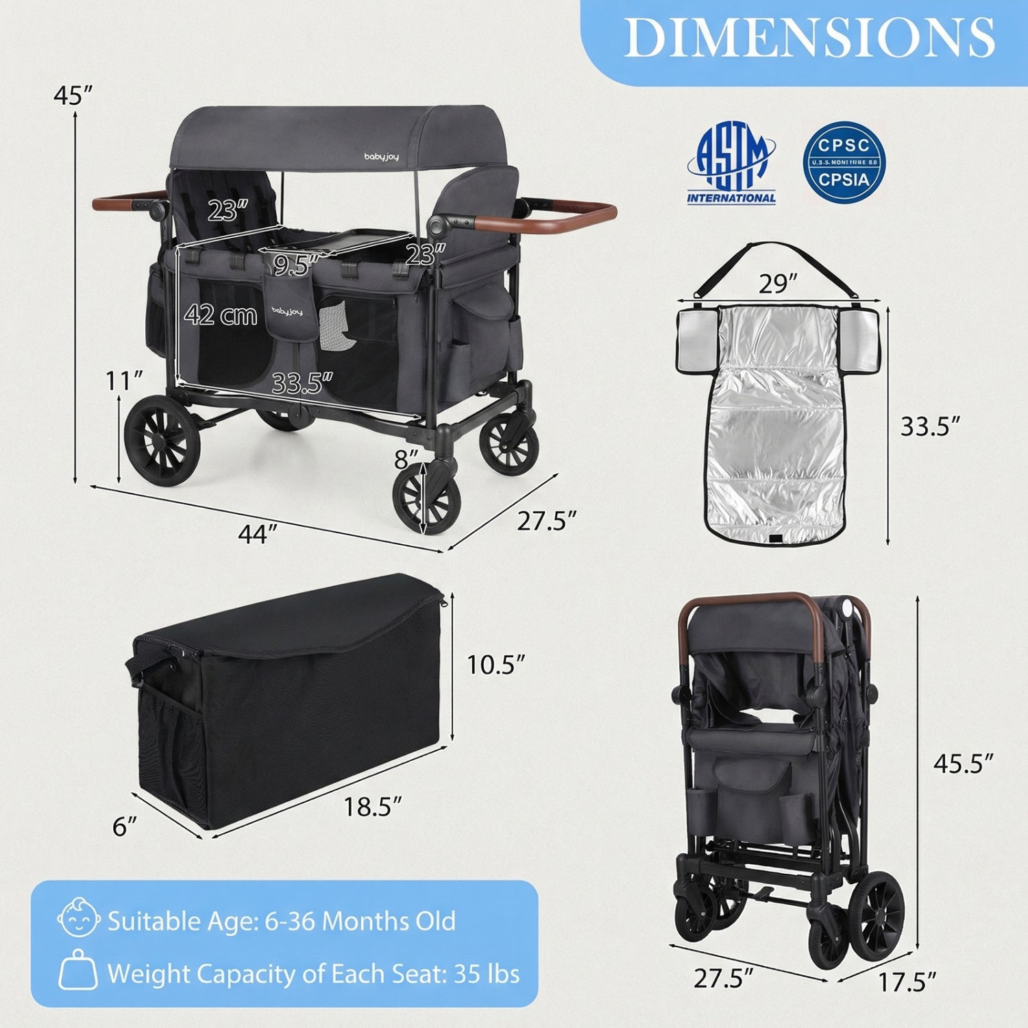 Foldable 4-Seater Wagon Stroller, Gray Baby Strollers at Gallery Canada
