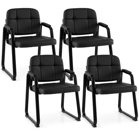 Leather Guest Chairs Set of 4, Office Reception, Black Conference Chairs Black at Gallery Canada