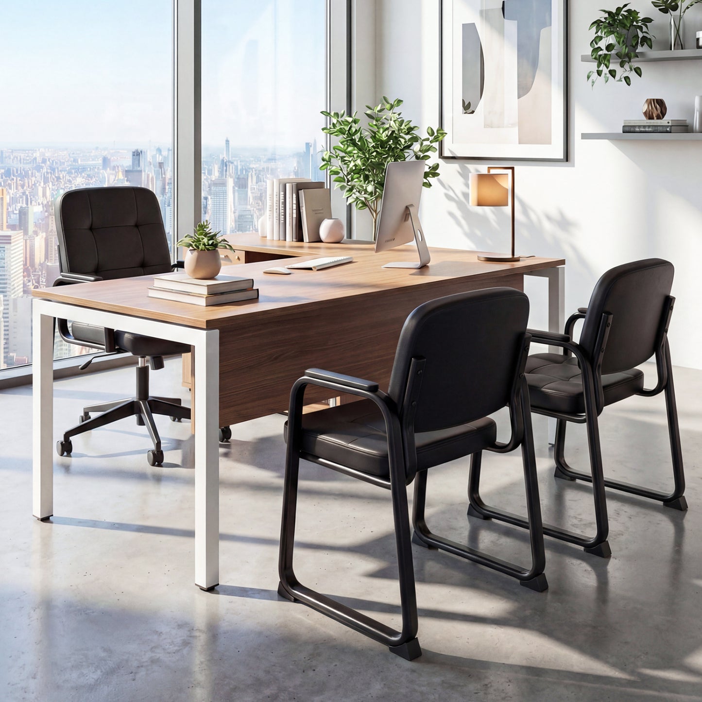 Leather Office Reception Chairs, Set of 2, Black Conference Chairs at Gallery Canada